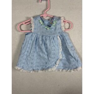 Baby Girl Blue Eyelet Dress Lace Trim Ruffle Collar Bows 6 9 Months